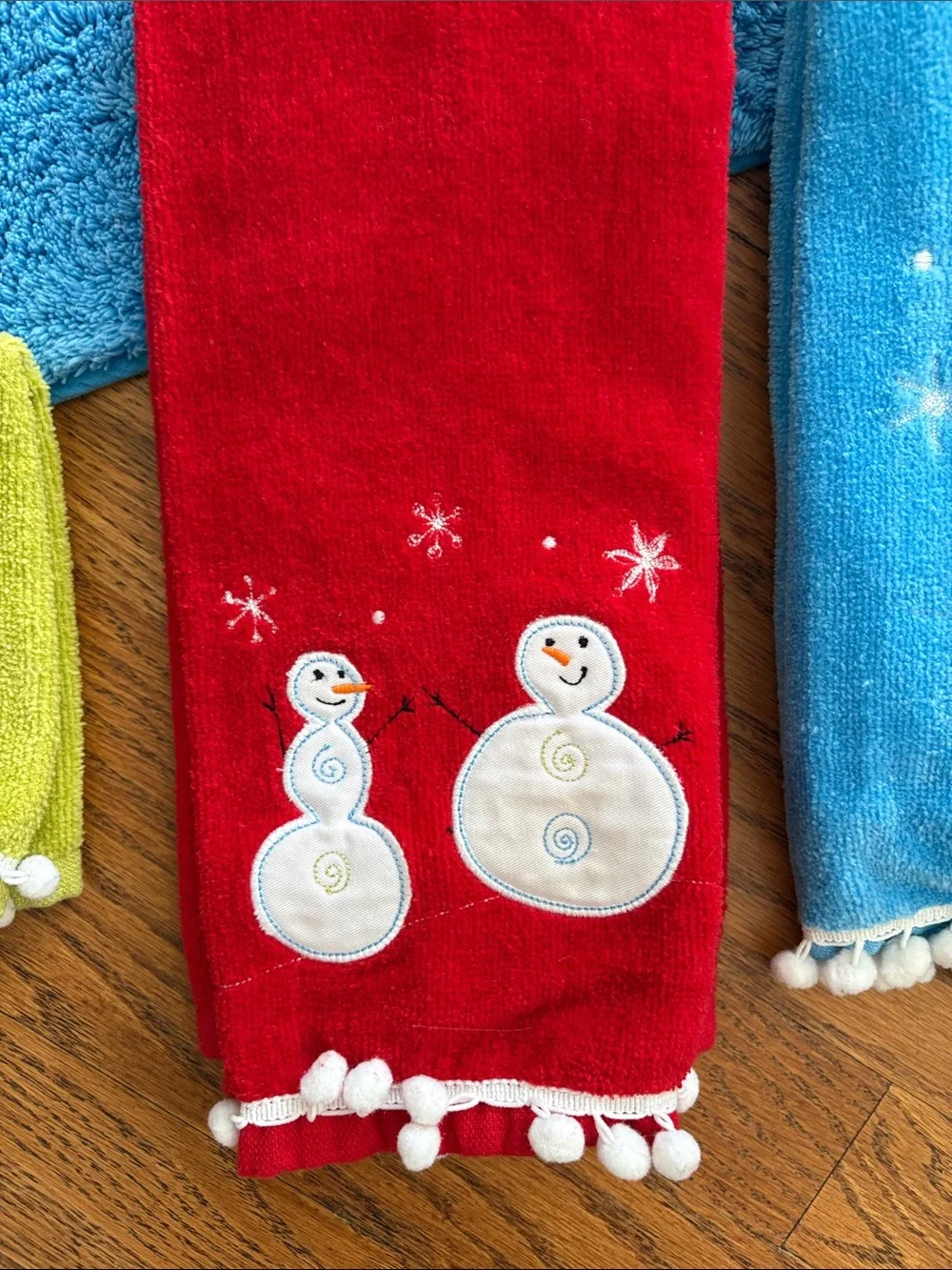 Holiday Snowman Bath Rug and Towel Set - Blue, Red, Green